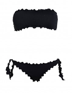 Bikini frou frou nero composto da fascia e slip o brasiliana con lacci