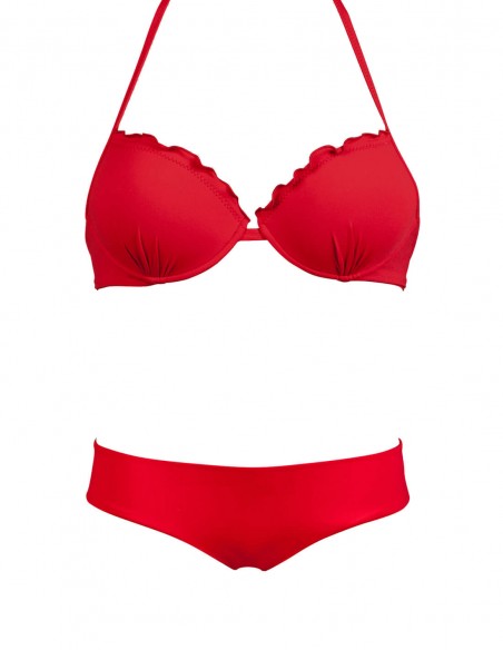 Bikini frou frou rosso composto da super push up e coulottina brasiliana Hiris