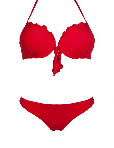 Bikini frou frou rosso composto da super push up con fiocchi e brasiliana senza cuciture beatriz