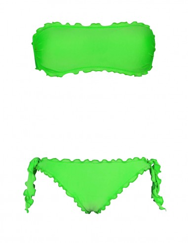 Bikini frou frou verde fluo composto da fascia  e slip o brasiliana con lacci