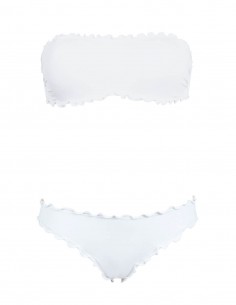 Bikini frou frou bianco composto da fascia  e slip o brasiliana senza lacci