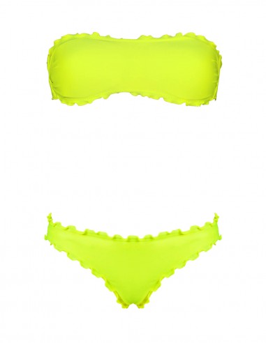 Bikini frou frou giallo fluo composto da fascia con fiocco e slip o brasiliana senza lacci
