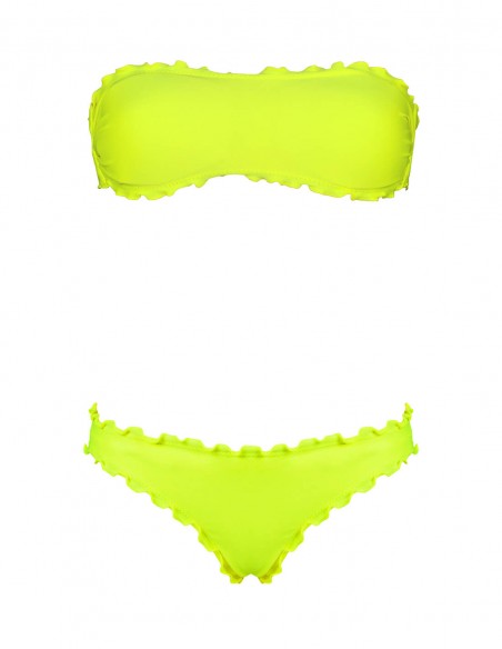 Bikini frou frou giallo fluo composto da fascia con fiocco e slip o brasiliana senza lacci