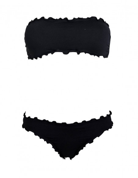 Bikini frou frou nero composto da fascia  e slip o brasiliana senza lacci