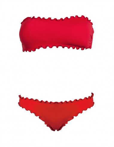 Bikini frou frou rosso composto da fascia  e slip o brasiliana senza lacci