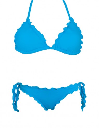Bikini frou frou azzurro cielo composto da triangolo frou frou e slip o brasiliana con lacci