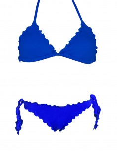Bikini frou frou blue oltremare composto da triangolo frou frou e slip o brasiliana con lacci