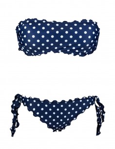 Bikini frou frou pois fondo blue composto da fascia e slip o brasiliana con lacci