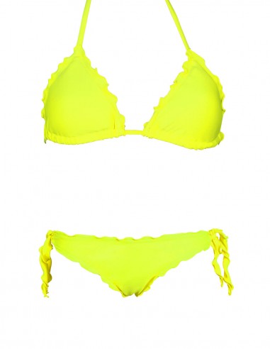 Bikini frou frou giallo fluo composto da triangolo frou frou e slip o brasiliana con lacci