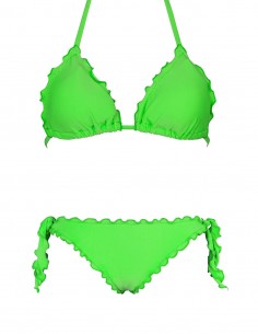 Bikini frou frou verde fluo composto da triangolo frou frou e slip o brasiliana con lacci