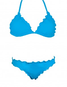 Bikini frou frou azzurro cielo composto da triangolo e slip o brasiliana senza lacci