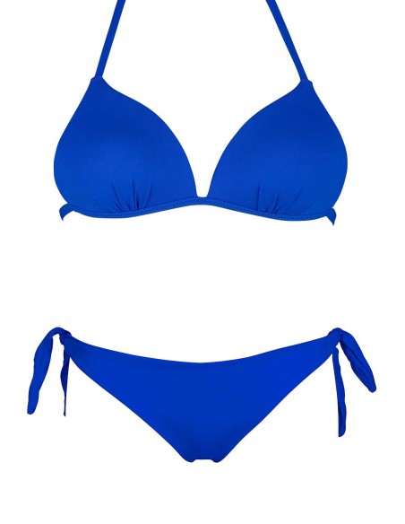 Bikini triangolo push up bianco con slip o brasiliana fiocchi blue oltremare
