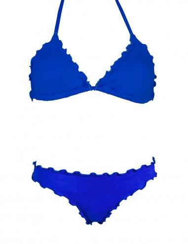 Bikini frou frou blue oltremare composto da triangolo e slip o brasiliana senza lacci