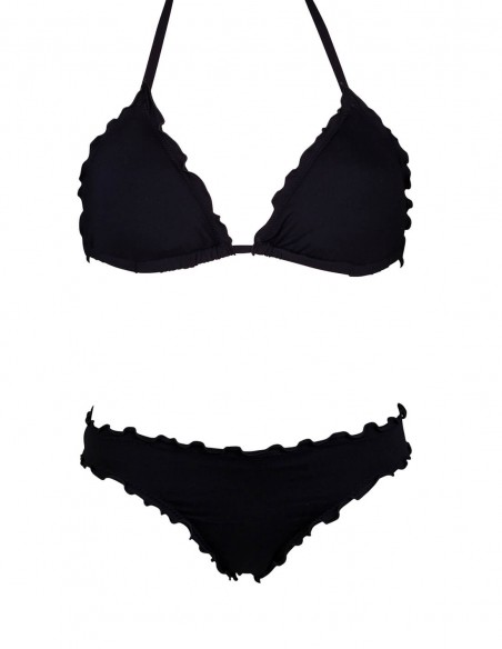 Bikini frou frou nero composto da triangolo e slip o brasiliana senza lacci