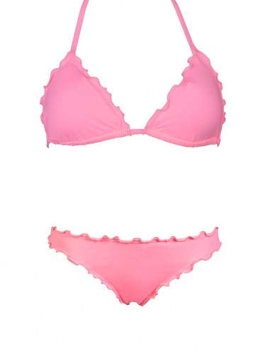 Bikini frou frou rosa composto da triangolo e slip o brasiliana senza lacci