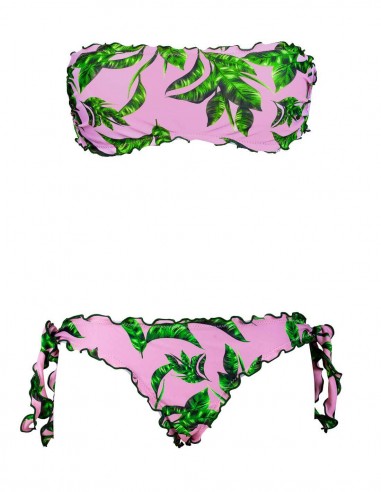 Fatto in Italia Made in Italy Bikinicolors Bikini Plumeria Tropicale Floreale Donna a Fascia Arricciato con Slip o Brasiliana 