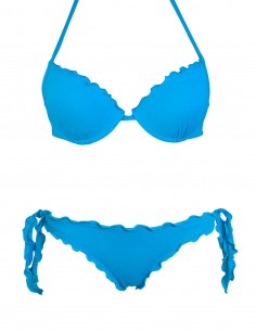 Bikini frou frou azzurro cielo composto da reggiseno super push up e slip o brasiliana con lacci