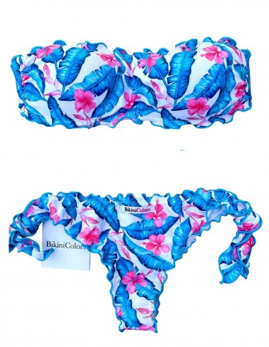 Bikini fascia frou frou con slip o brasiliana con fiocchi | Foglie