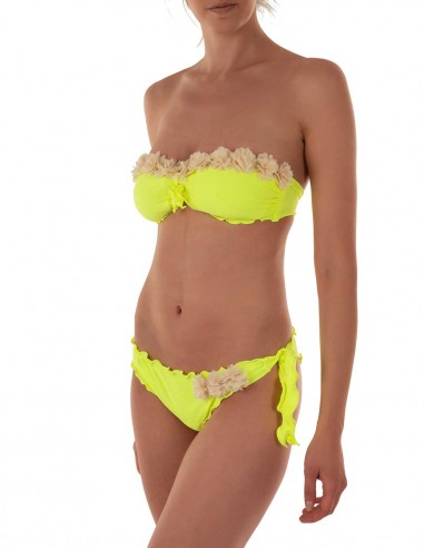 Bikini fiori fascia frou frou con slip o brasiliana | Giallo Fluo
