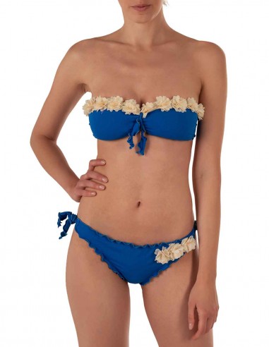 Bikini fiori fascia frou frou con slip o brasiliana | Blue Oltremare