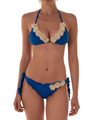 Bikini fiori triangolo frou frou con slip o brasiliana | Blue Oltremare