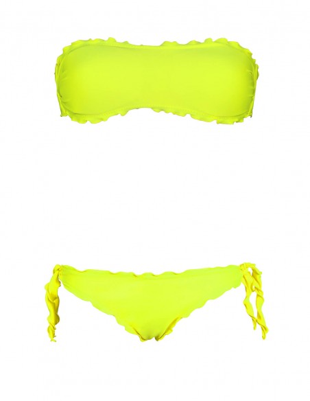 Bikini frou frou giallo fluo composto da fascia  e slip o brasiliana con lacci