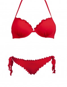 Bikini frou frou rosso composto da reggiseno super push up e slip o brasiliana con lacci