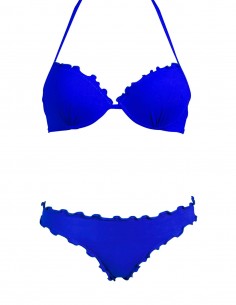Bikini frou frou blue oltremare composto da super push up e slip o brasiliana senza lacci