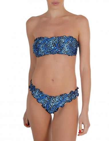 Bikini fascia frou frou con slip o brasiliana | Maculatino sfondo blue