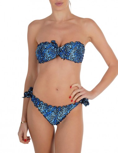 Bikini fascia frou frou con slip o brasiliana con fiocchi | Maculatino sfondo blue