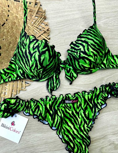 Bikini super push up frou frou con slip o brasiliana | Zebrato Verde