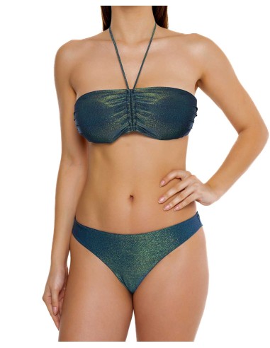 Bikini Fascia Coulisse, Tessuto Lurex (Brillante), con Slip o Brasiliana | Blue