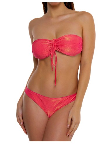 Bikini Fascia Coulisse, Tessuto Lurex (Brillante), con Slip o Brasiliana | Corallo