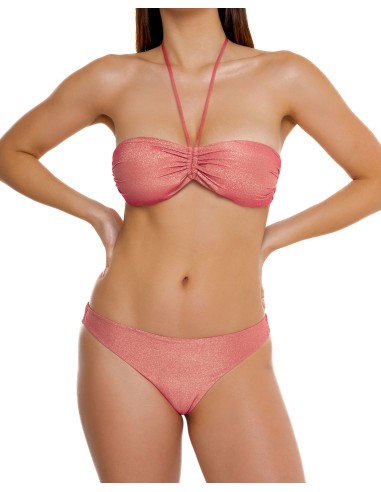 Bikini Fascia Coulisse, Tessuto Lurex (Brillante), con Slip o Brasiliana | Rame