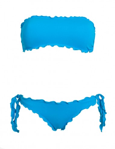 Bikini frou frou azzurro cielo composto da fascia  e slip o brasiliana con lacci