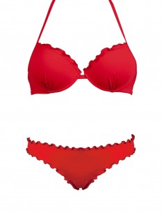 Bikini frou frou rosso composto da super push up e slip o brasiliana senza lacci