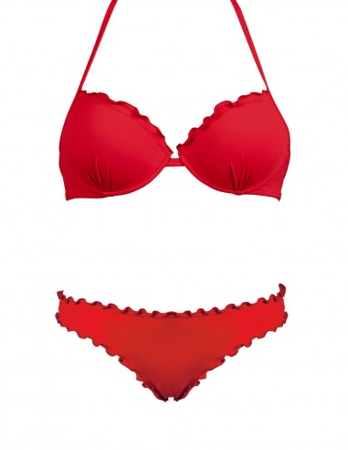Bikini frou frou rosso composto da super push up e slip o brasiliana senza lacci