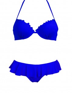 Bikini frou frou blue oltremare composto da super push up e slip o brasiliana con volant
